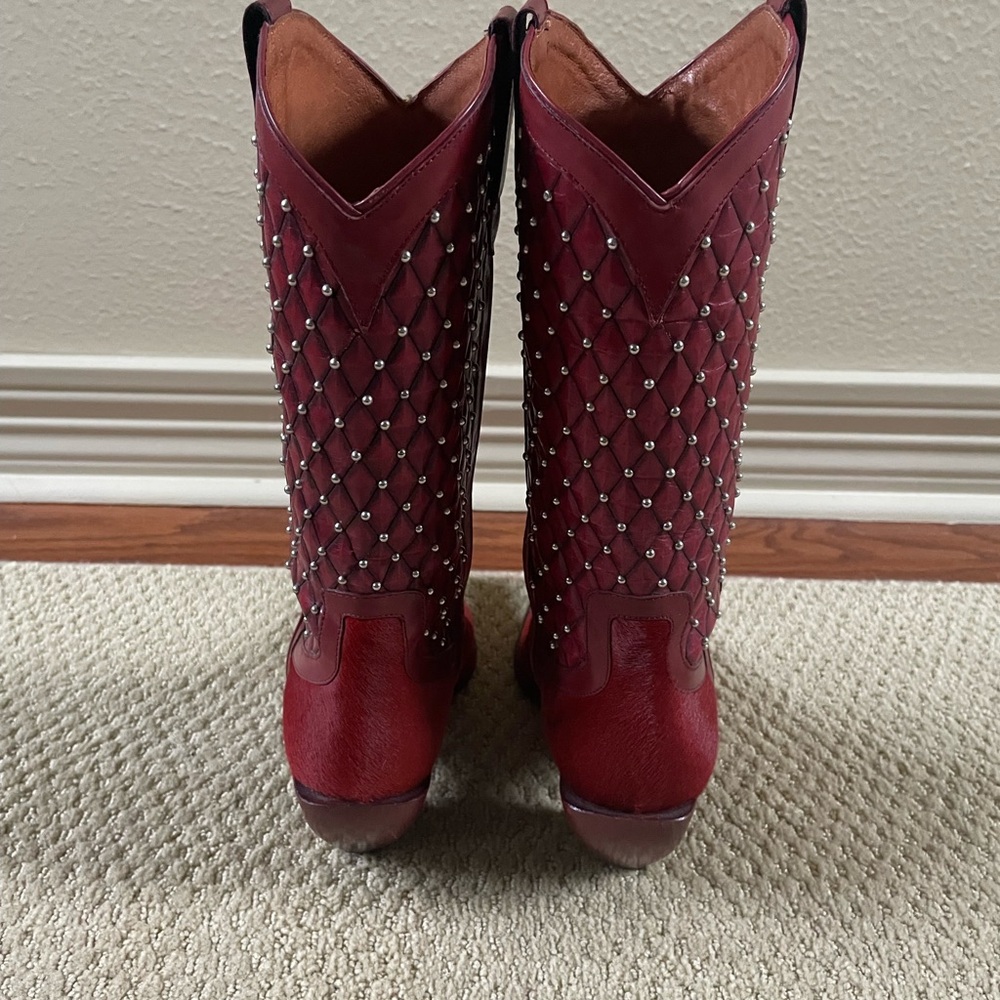 RARE Donald Pliner Ruby Red Hair On Hide Western Boots (8) - Picture 7 of 14
